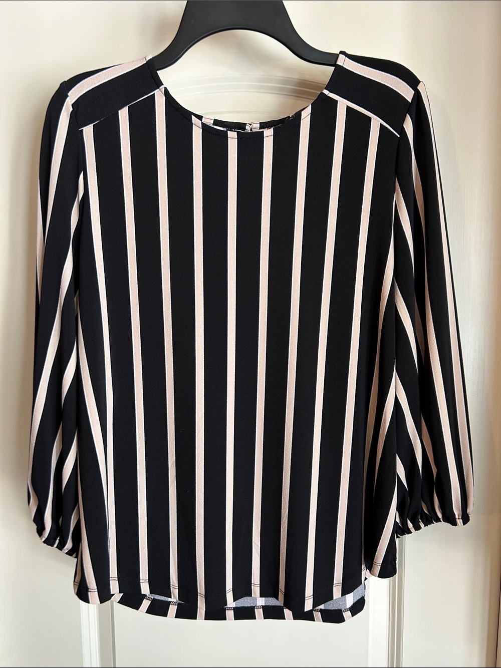 NWOT Black blouse with cream and white stripes